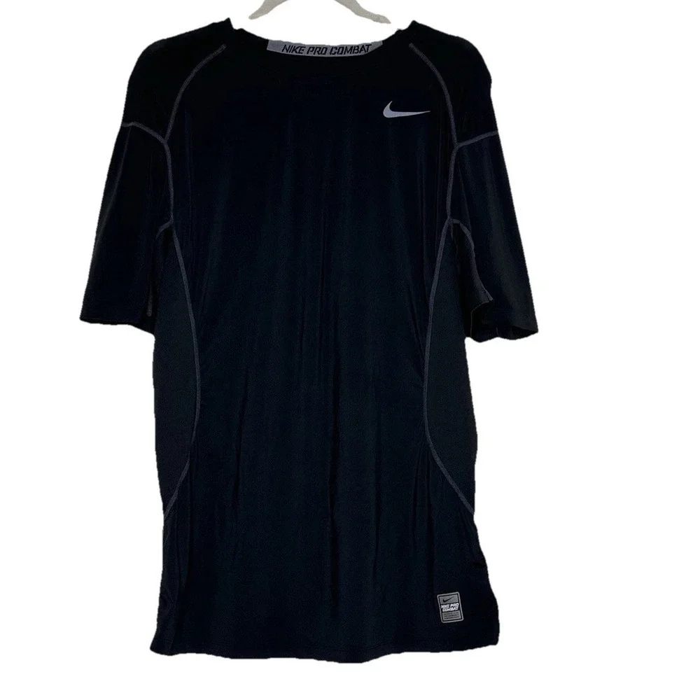 Nike Pro Combat Shirt Large Black Gray Compression Performance Swoosh Drifit Men